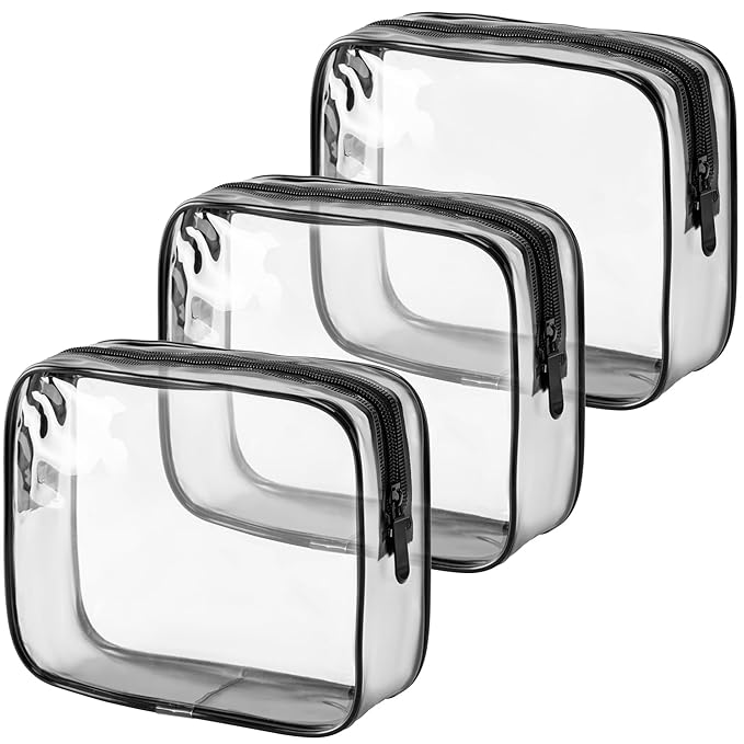 MODENGKONGJIAN TSA Approved Toiletry Bag, 3 Pcs Clear Toiletries Bags Quart Size Travel Makeup Cosmetic Bag for Women Men, Carry on Airport Airline Compliant Bag (Matte black)