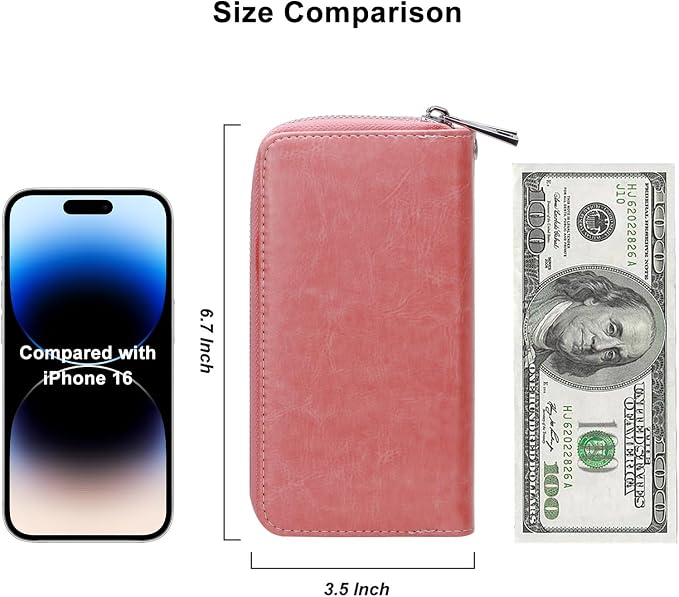 Cellphone Wallet for Women Dual Zipper Long Purse with Removable Wristlet