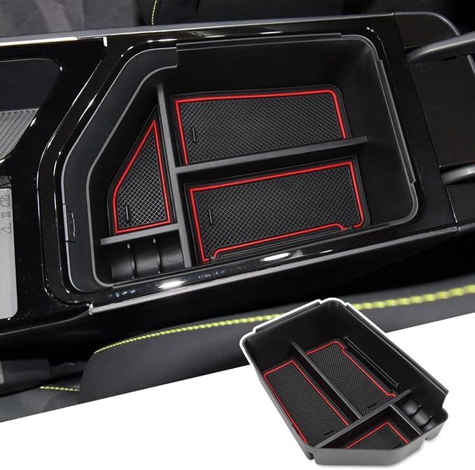 MARCHFA Center Console Organizer Tray Compatible for 2022 2023 2024 2025 2026 Kia EV6 Accessories Armrest Storage Box Tray Organizer Insert (Red)