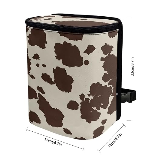 Biyejit Brown Cow Print Car Trash Can Leak Proof Car Trash Bin Collapsible Waterproof Automotive Garbage Can with Lid for SUV Front Seat Car Accessories Interior Car Organizer