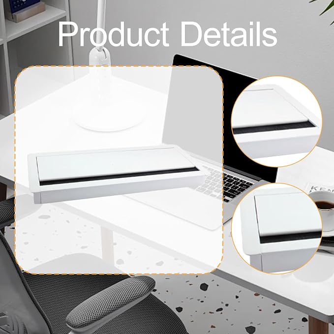 Desk Cable Management Box Power Strip Holder Aluminum Alloy Efficient Space Saving Wire Hide Desk Cord Organizer, for Kitchen, White