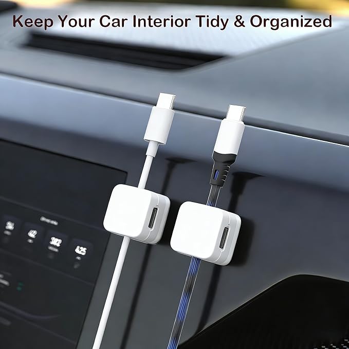 10 Pack Cord Organizer, Magnetic Cable Management, Cord Holder for Desk, Adhesive Cable Clips Wire Keeper for Nightstand, Home, Office, Desktop, Car, Wall (White)