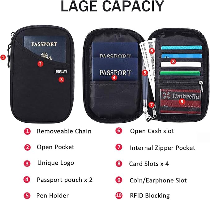 Passport Holder for Travel, Rfid Blocking Passport Wallet Travel Wallet Waterproof Case for Cards Passport Case, Travel Document Organizer Credit Cards Case Rfid Passport Holder for Travel