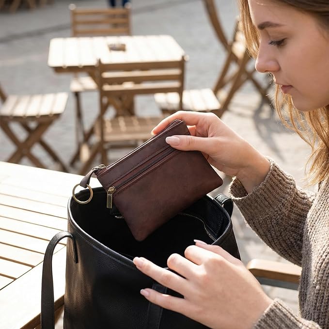 1 Pc Leather Change Purse For Women, Small Wallet With Zipper Mini Coin Purse Wallets, Brown Wallet Card Holder For Women Men