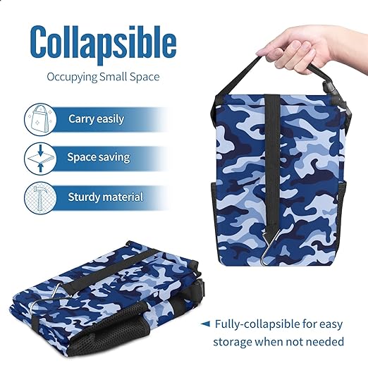Car Trash Can Blue Geo Camo Camouflage Wate-rproof Auto Garbage Bag Car Trash Can with Lid Leak-Proof Car Storage Bag Hanging for Headrest Collapsible and Portable with Storage Mesh Pocket