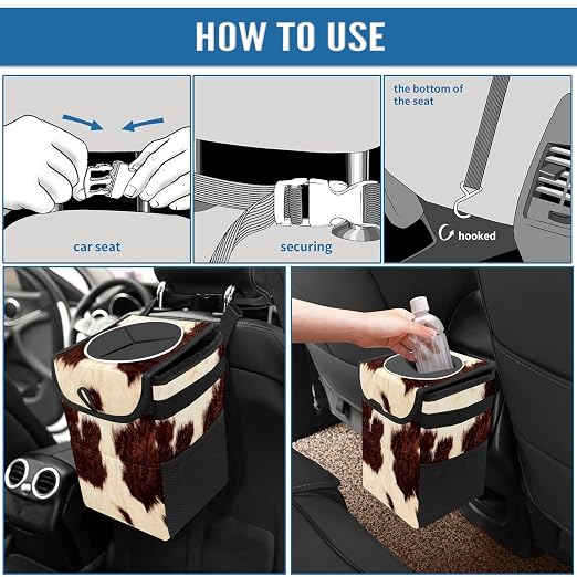 Cowhide Car Trash Can with Lid Collapsible Reusable Waterproof Car Garage Bag,Automotive Garbage Can,Car Accessories Interior Car Organizer One Size
