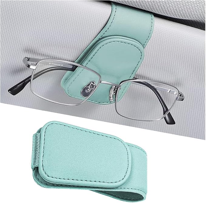 Sunglasses Holder for Car Visor, Microfiber Leather Magnetic Sun Visor Eyeglasses Hanger & Ticket Card Clip, Multi-Function Automotive Interior Glasses Mount, Universal Fit (Sky Blue)