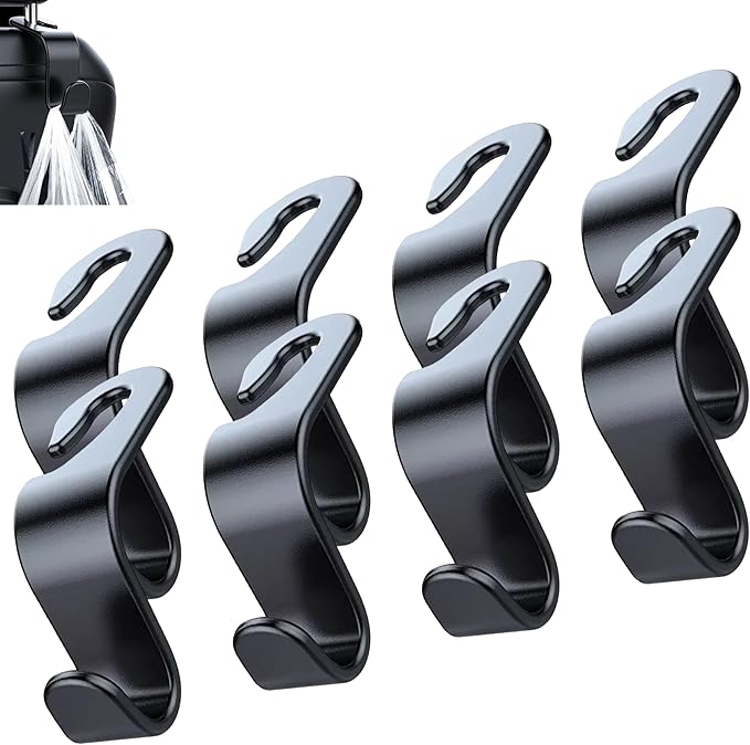 Car Seat Headrest Hook 4 Pack Hanger Storage Organizer Universal for Handbag Purse Coat fit Universal Vehicle Car (Black) S Type