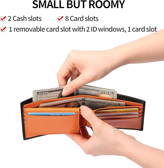 SENDEFN Slim Minimalist Men's Wallet RFID Blocking Leather Bifold Credit Card with 2 ID Window
