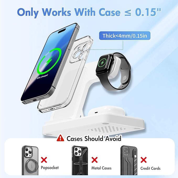 Wireless Charging Station for Apple Devices: 3 in 1 Foldable Qi Compact Case-Friendly Charger Stand for iPhone 17-12 & Apple Watch & AirPods Charging Dock for Travel Home Office Desk Nightstand(White)