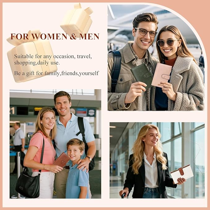 BKNOOU RFID Passport Holder Travel Wallet for Women/Men, Compact Travel Passport Wallet with Card Holders SIM Slots,Zippered Coin Pocket and Cash Slot, PU Leather Passport Holder for Travel Essentials