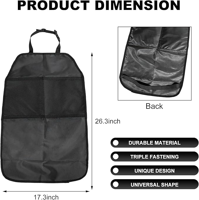 Kick Mat Back Seat Protector, Waterproof Car Backseat Protective Kick Mat with 2 Mesh Pockets, Large Vehicle Seat Back Kick Mat Organizer for Kids, Car Accessories