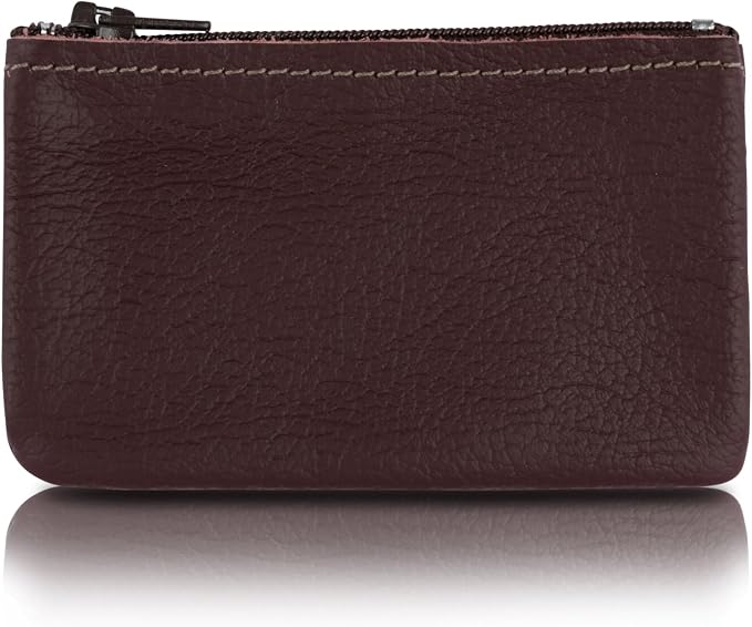 Genuine Leather Small Zipper Pouch Coin Purse for Women Change Holder for Men Size 4 x2.5 Made in U.S.A