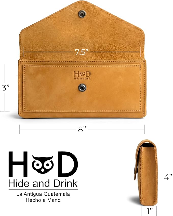 Hide & Drink, Full Grain Leather Large Female Wallet, Travel Organizer for Women, Vintage Money and Card Holder, Handmade, Old Tobacco