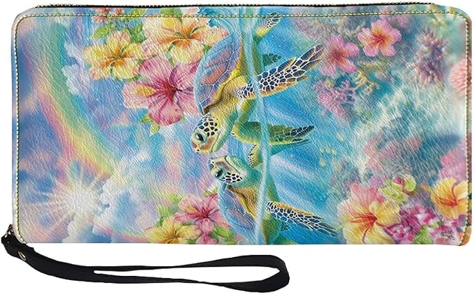 Bulopur Tropical Sea Turtle Wallet for Women Rfid Blocking Zip Around Wristlet Wallet for Ladies PU Leather Waterproof Travel Wallet Passport Holder Ladies Handbags Gifts for Her