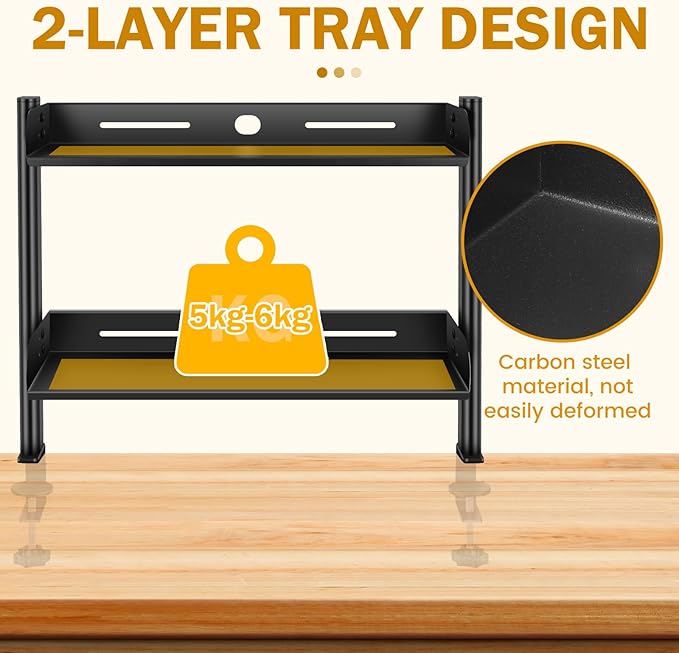 Clamp on Desk Shelf Organizer, 2-Tier Clamp on Desk Shelf, 17.32" Space Saving Table Mount Storage Rack with Cable Holes and Adjustable Trays for Home Office Accessories