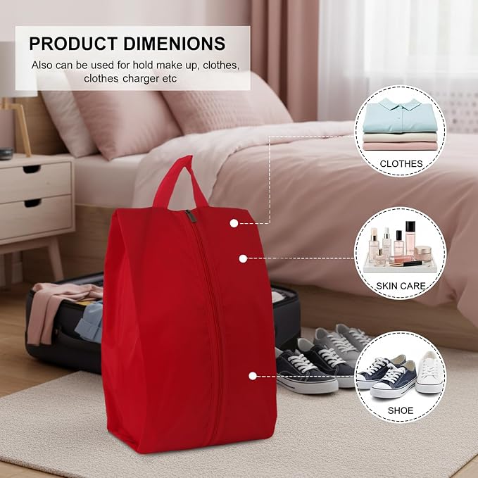 6pcs Portable Shoe Organizer, Travel Pouches with Zipper, Golf Shoe Bags, Clothes Bags, Soccer Cleats Bag Shoe Pouch for Gym, Waterproof, Odor-Resistant (Red)