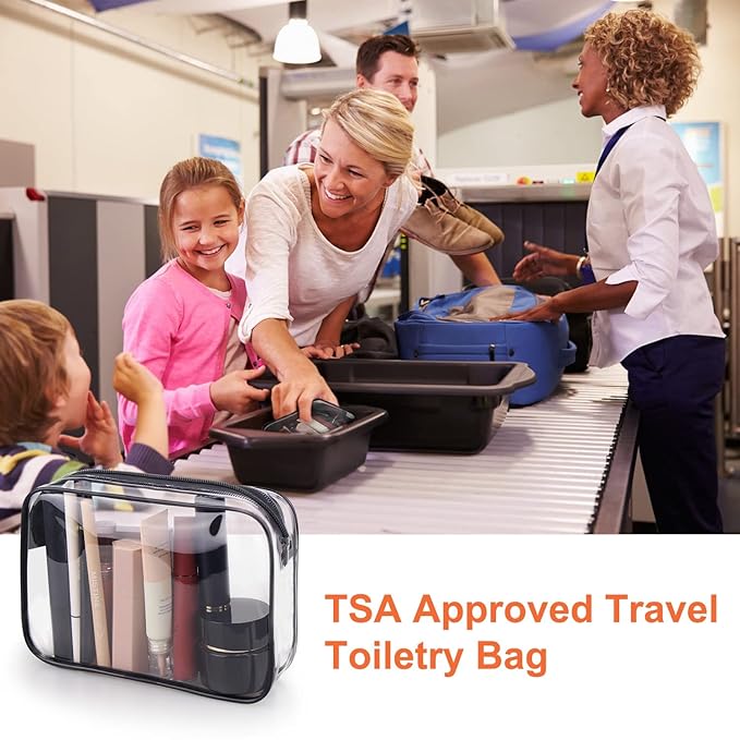 Wedama TSA Approved Toiletry Bag, Cosmetic Bags 3 Pack with Zipper Carry on Airline Airport Travel Accessories, PVC Makeup Bags for Travel, Quart Size Travel Bags for Men and Women-Black