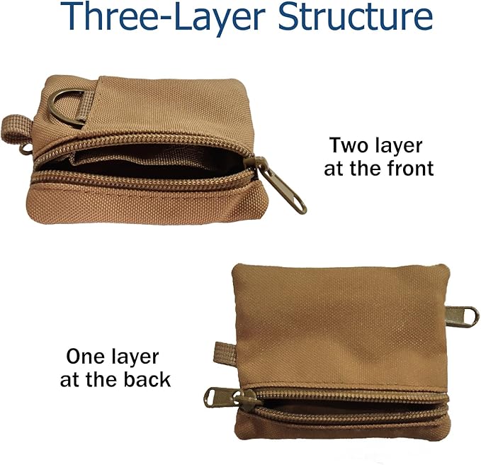 3 Pack Tactical EDC Keychain Pouch, Mini Wallet with Upgraded D-Ring - Military Mini Molle Utility Organizer for Outdoor, Hiking, Camping, Belt Gear, Zipper Pocket Bag
