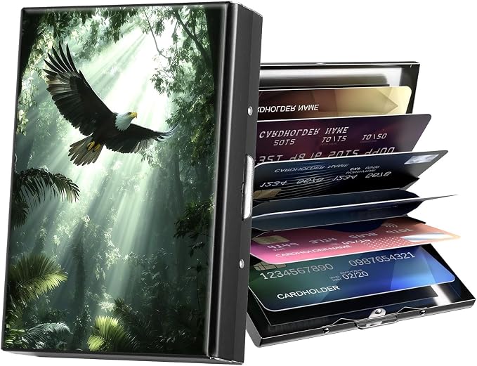 Metal Wallet,Credit Card Holder for Women Men,RFID Blocking Card Holder Mini Slim Aluminum Wallet ID Case Hard Case Business Card Holder Case,Green Forest Eagle