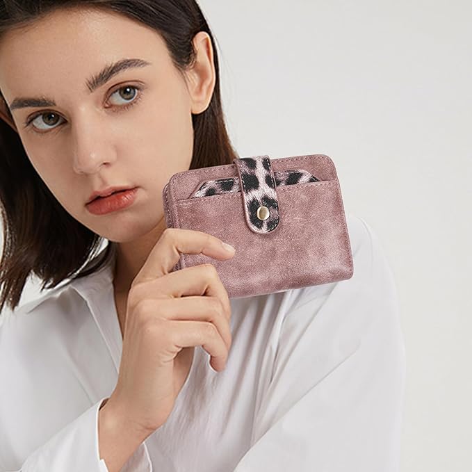 GAEKEAO Small Leather Credit Card Holder Wallets for Women RFID Blocking Bifold Wallet Zipper Pocket with Removable ID Window