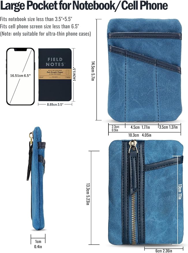 Sayram SP6 EDC Pouch, Waxed Canvas Compact Pocket Organizer, EDC Pocket Pouch for Men, Zippered Pocket Pouch, Mini EDC Organizer for Everyday Carry, Multitool Organizer Pouch (Oil Wax Blue)
