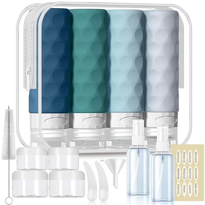 Silevoler 16pack Travel Bottles for Toiletries, TSA Approved Travel Size Containers Set, Leak Proof Refillable Liquid & Creams Toiletries Accessories Kit W/Toiletry Bag (Mint Green)