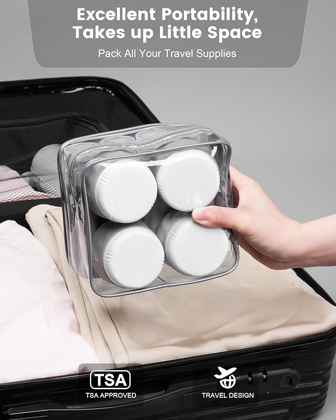 Mrsdry Travel Size Toiletries 8 Pack, TSA Approved 3oz Silicone Squeeze Bottles & Cream Jars with Clear Travel Bag