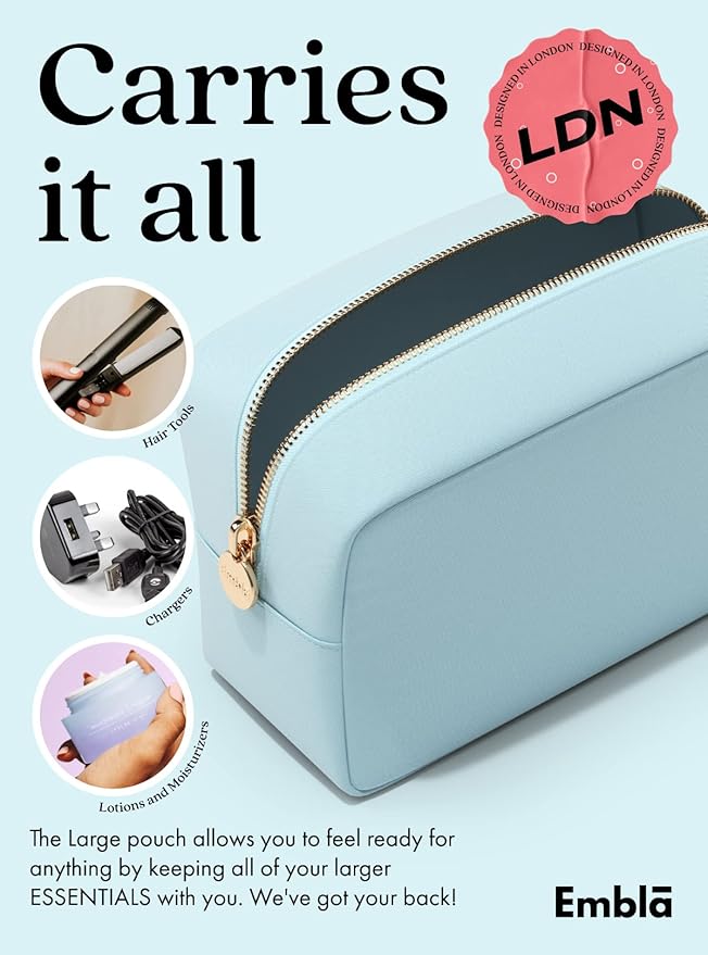 Embla Large Makeup Bag and Waterproof Nylon Travel Toiletry Bag, Large Capacity Cosmetic Zipper Pouch, Blue
