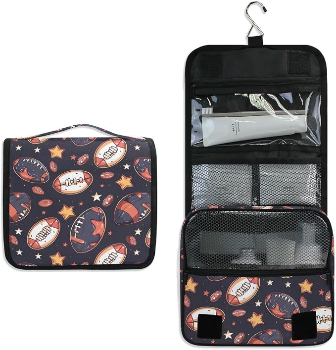 senya Hanging Travel Toiletry Bag Rugby Balls Kit Makeup Case Cosmetics Organizer for Men Women