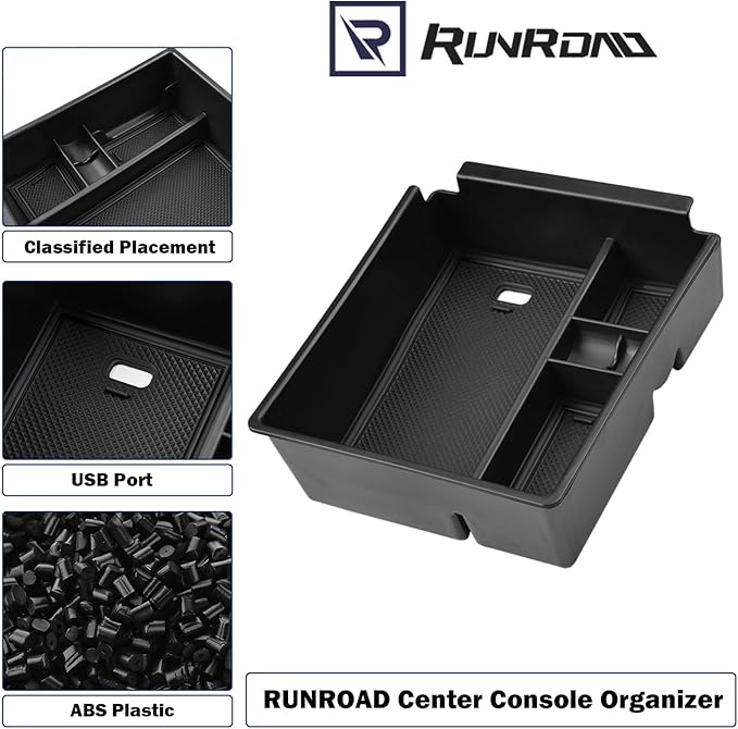 RUNROAD Center Console Organizer Tray Compatible with Hyundai Tucson Limited Hybrid 2022-2024 and Santa Cruz 2022-2024 Accessories with Automatic Transmission (SEL Only for 2022-24 Hybrid SEL), Black