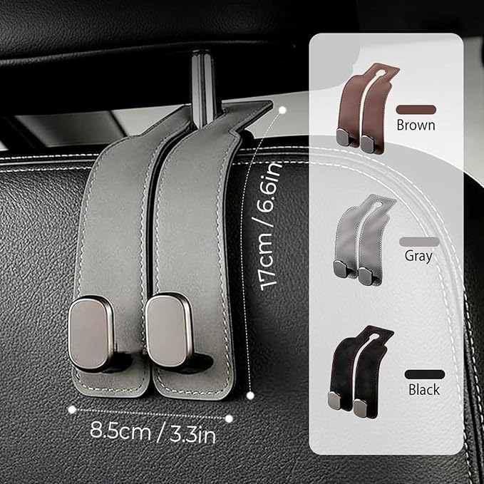 Premium Suede Double Car Headrest Hooks 2 Pack Seat Back Organizer Purse Holder Heavy Duty Metal Auto Interior Storage Clip for Bags(Black)