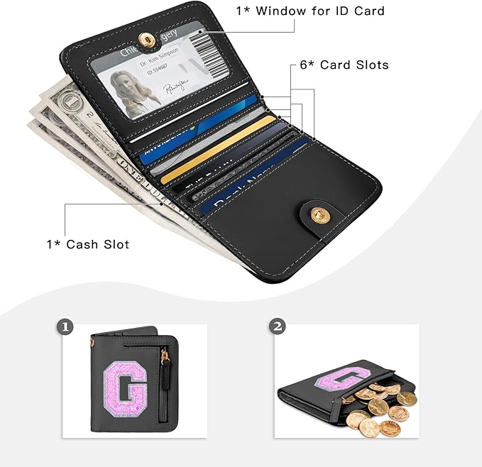 COSHAYSOO Graduation Gifts for Her Trendy Black Wallet Graduates Travel Essentials Purse Personalized Best Friend Sister Birthday Christmas Thanksgiving Gifts Initial Black Letter G