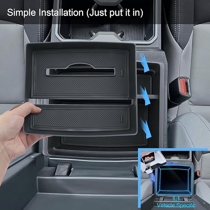 Double Layer 2024-2026 Tacoma Center Console Organizer for Toyota Tacoma (SR5/TRD Off-Road/TRD Sport/TRD Pro/Limited/Trailhunter),Durable ABS Plastic 2025 Tacoma Armrest Tray, Tissue Box Holder