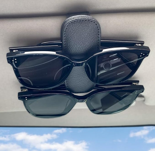Visonx 2 Pieces Sunglass Holder for Car Visor Clip, Magnetic Leather Eyeglass Hanger Clip for Car, Square Car Visor Accessories (Black)