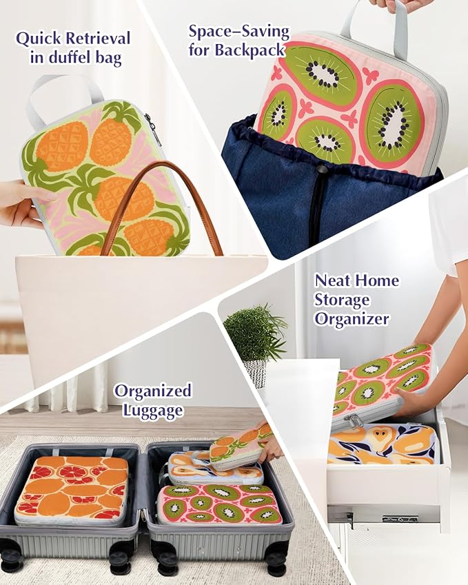 Gonex Compression Packing Cubes, 6pcs Expandable Storage Travel Luggage Bags Organizers with Shoe Bag Laundry Bag, Travel Cubes for Suitcase Carry On (Fruit)