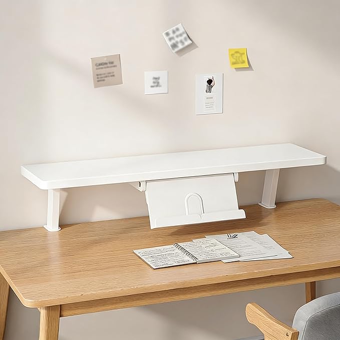 31.4x7.8 in Clamp on Desk Shelf, Adjustable Floating Desks Shelf with Reading Stand Space Saving Laptop Riser Stand for Office, Dorm, Home Desk Organization, White