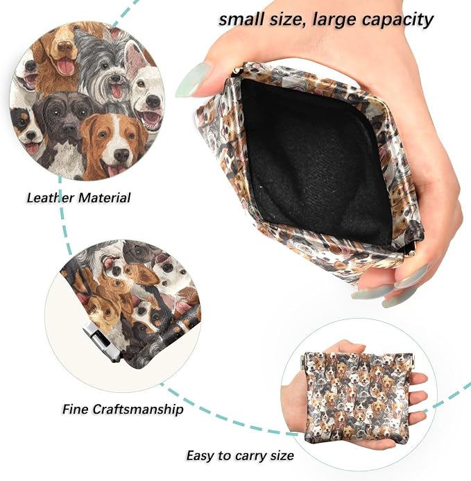 Dog Print Women's Waterproof PU Leather Coin Purse, Slim Travel Wallet with Zipper - Compact Card Holder & Jewelry Organizer for Cash, Keys, Lipstick