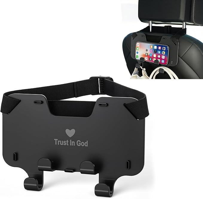 Adjustable Car Seat Headrest Hooks, Universal Fit for All Headrest Styles, Purse Hook with Phone Holder, Car Purse Hooks for Bags, Multifunctional Car Organizers and Storage