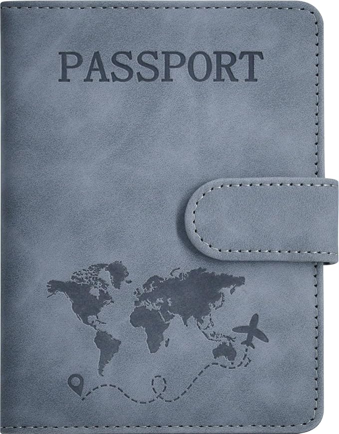 Passport Holder, Passport Cover with Credit Card Slot and Boarding Pass Slot Combo, Passport Wallet Case Book Travel Must Have, RFID Blocking Leather Travel Accessories, Navy Grey