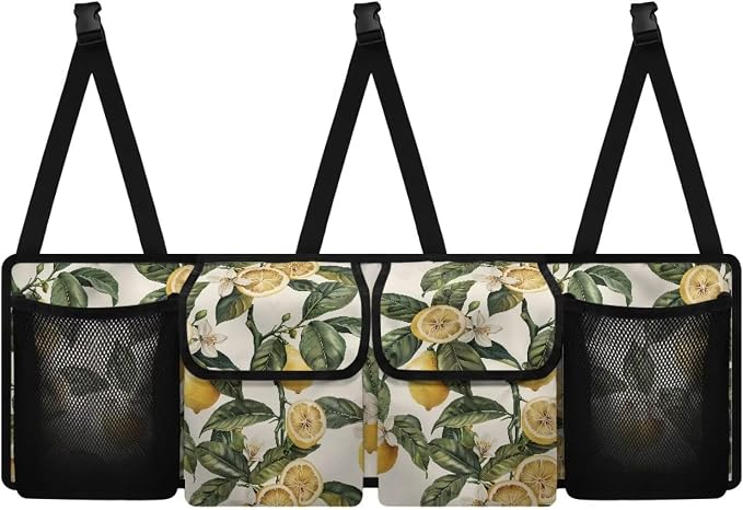 Retro Lemon Trunk Organizer for SUV Back Seat Car Hanging Cargo Storage Bag 4 Pockets Car Accessories for Women Interior