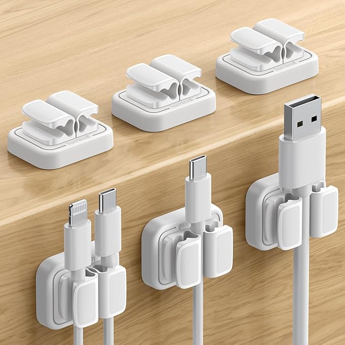 6Pack Cord Organzier Spring Clip Holder - Lamicall 3-in-1 Small Clips for Desk Cable Management, Adhesive Adjustable Cable Clips Holder for Charger Wire, USB Cord, Office, Car, Desk Accessories