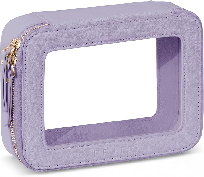 Prite Clear Makeup Bag Cosmetic Organizer Case Waterproof Travel Toiletry Bag Skincare Pouch with Golden Zipper(Violet)