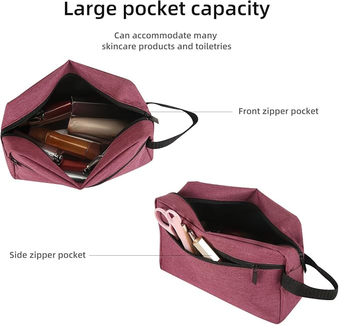 Icramsy Travel Toiletry bag Toiletry bag for women men Hanging Cosmetic bag Travel accessories for Women Men (Purplish red)