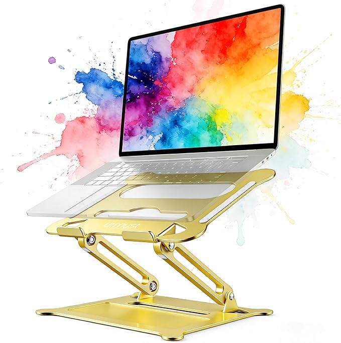 Urmust Laptop Notebook Stand Holder Adjustable Laptop Stand Portable Computer Riser Compatible with MacBook Air Pro HP Dell XPS Lenovo All Laptops 10-15.6"(Gold)