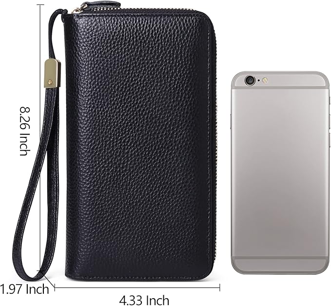 SENDEFN Leather Women Wallet RFID Blocking Zipper Around Phone Holder Clutch Wristlet Large Capacity