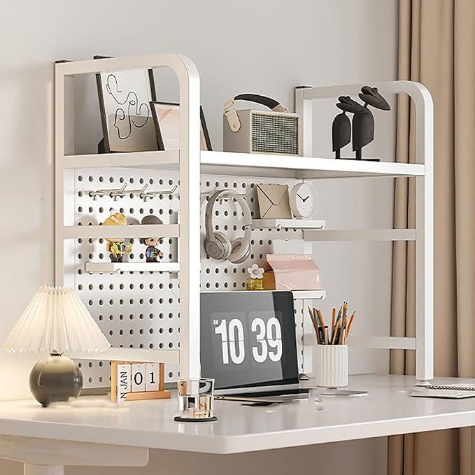 Standing Desk Shelf Desk Shelf Organizer, Countertop Hutch Bookcase Organizer, Desktop Bookcase Bookshelf Desk Hutch, Home Decor, Load Bearing Capacity 50 kg/110 lbs(White,55*68*20cm/22*27*8in)