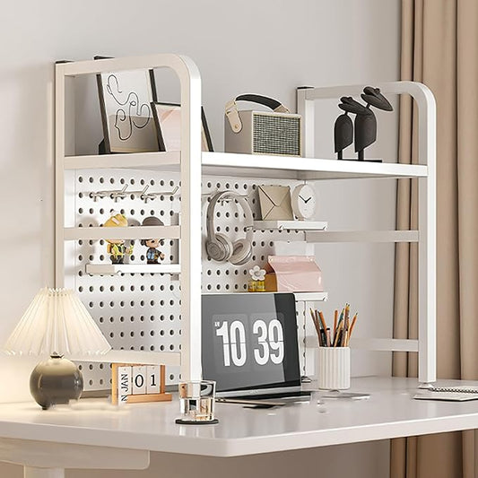 Standing Desk Shelf Desk Shelf Organizer, Countertop Hutch Bookcase Organizer, Desktop Bookcase Bookshelf Desk Hutch, Home Decor, Load Bearing Capacity 50 kg/110 lbs(White,55*68*20cm/22*27*8in)
