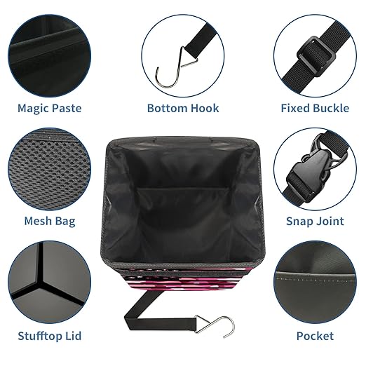 Car Trash Can USA Flag Camouflage Wate-rproof Auto Garbage Bag Car Trash Can with Lid Leak-Proof Car Storage Bag Hanging for Headrest Collapsible and Portable with Storage Mesh Pocket