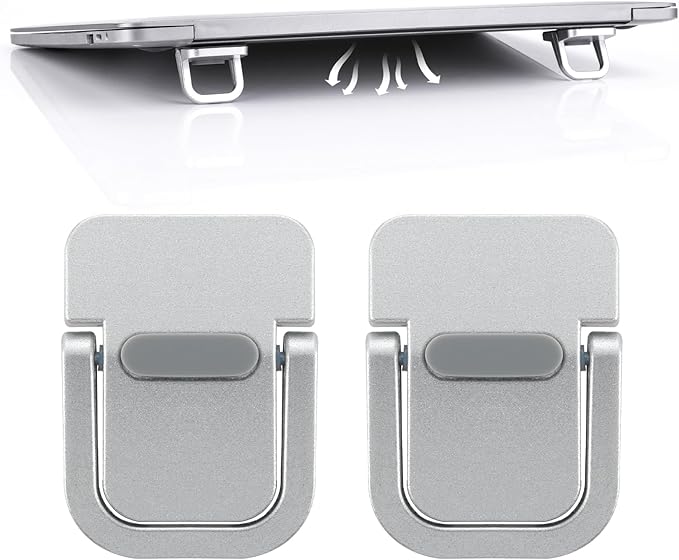Giantree 2 Pcs Mini Portable Foldable Keyboard Stand for Desk, Invisible Laptop Stand, Self-Adhesive Keyboard Riser Feet for Most Keyboards (Silver), 10.24x4.72 inch